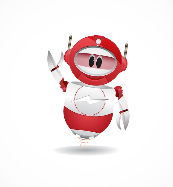 cartoon illustration red robot waving right hand