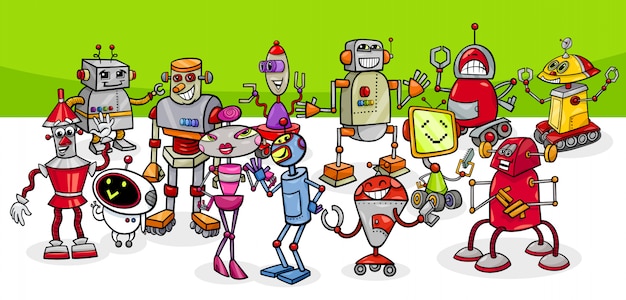 Cartoon Illustration of Robots Fantasy Characters Group