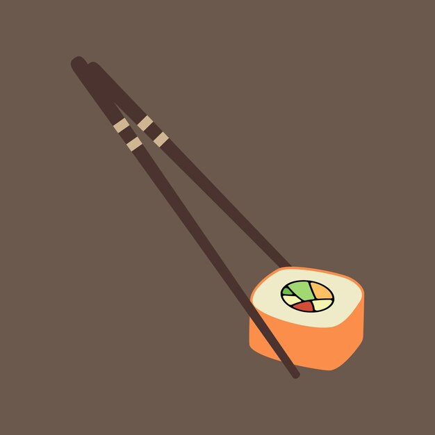 Cartoon illustration of rolls Asian sushi cuisine with chopsticks