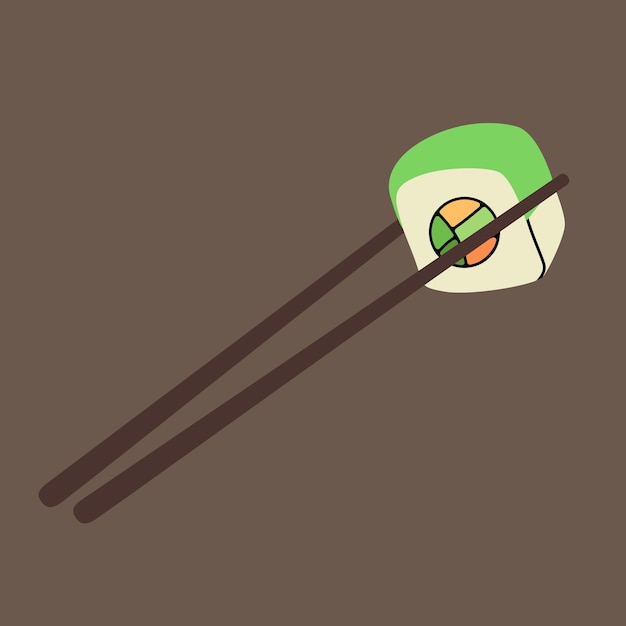 Cartoon illustration of rolls Asian sushi cuisine with chopsticks