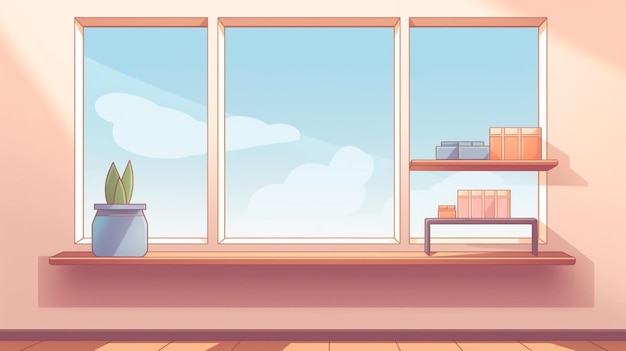 Vector a cartoon illustration of a room with a window and books