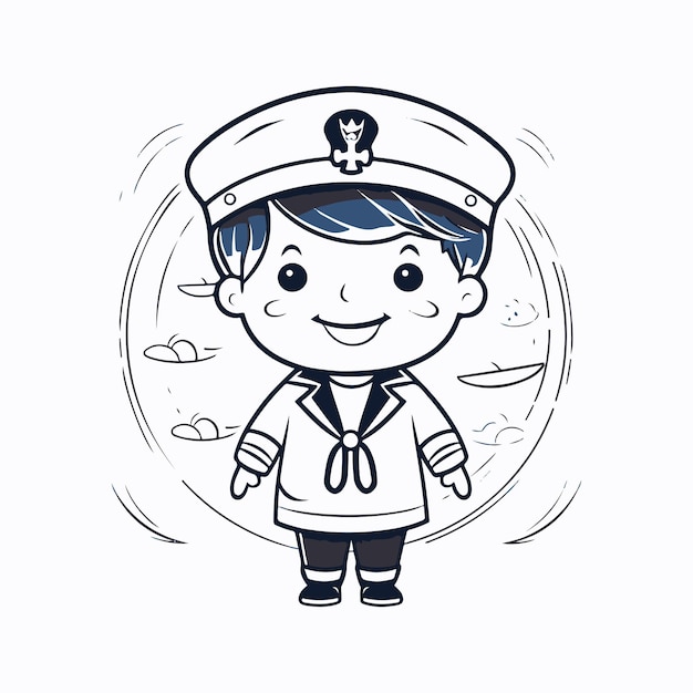 Cartoon illustration of a sailor with a mustache and a hat