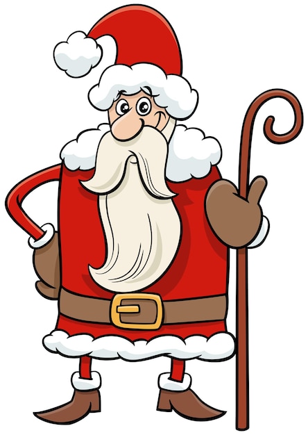 Cartoon illustration of Santa Claus character with cane on Christmas time