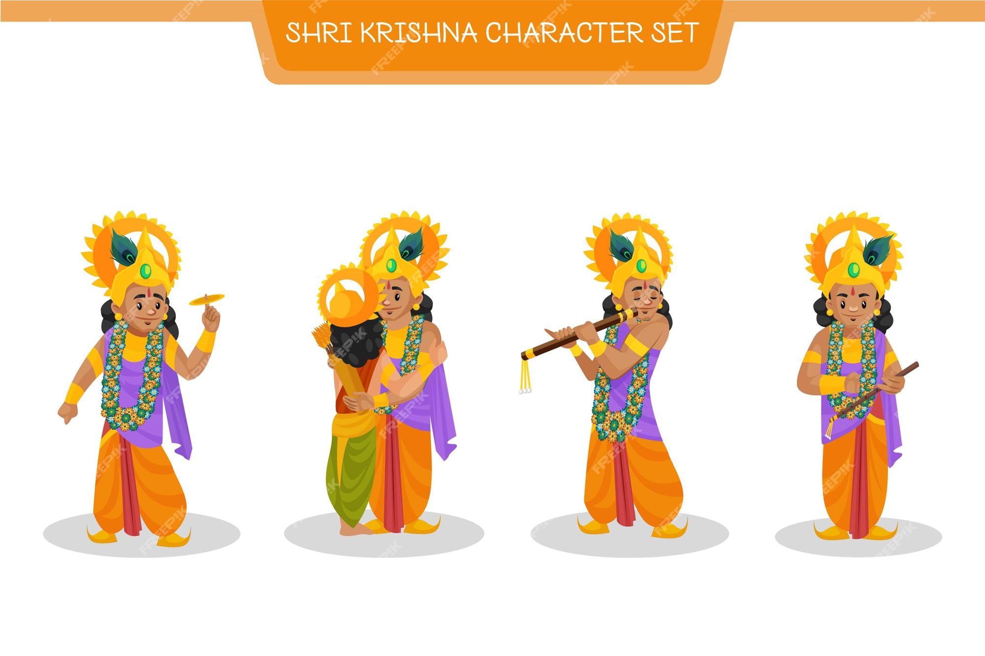 Premium Vector | Cartoon illustration of shri krishna character set