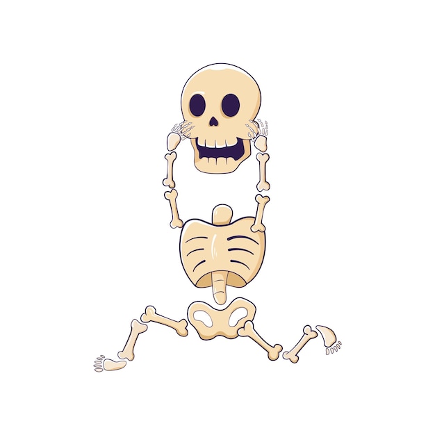 Cartoon illustration of a skeleton running scared holding