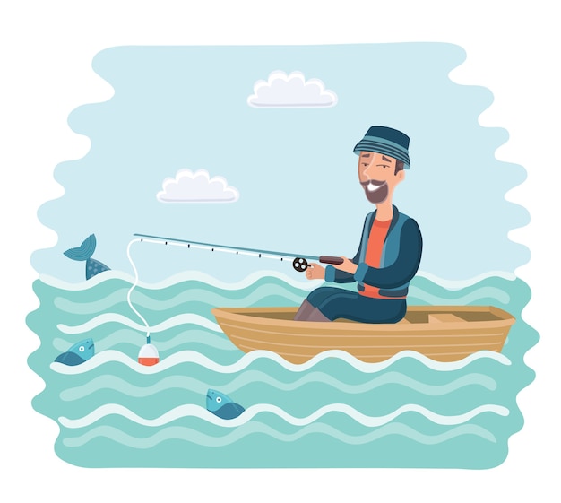 Premium Vector  Cartoon illustration of smiling man fishing on