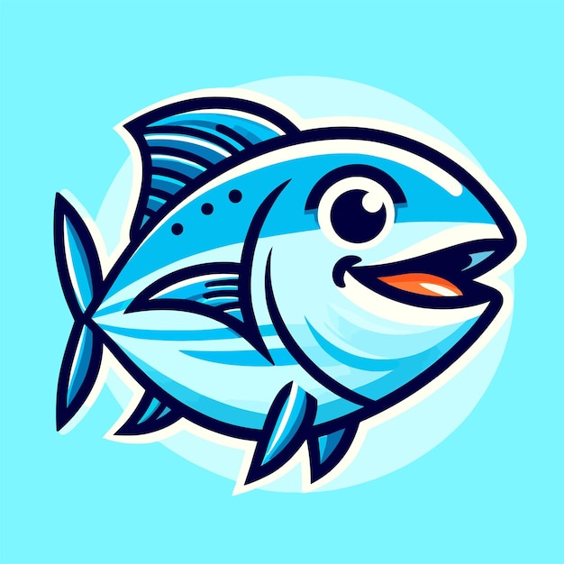 Vector cartoon illustration of a smiling tuna fish mascot logo