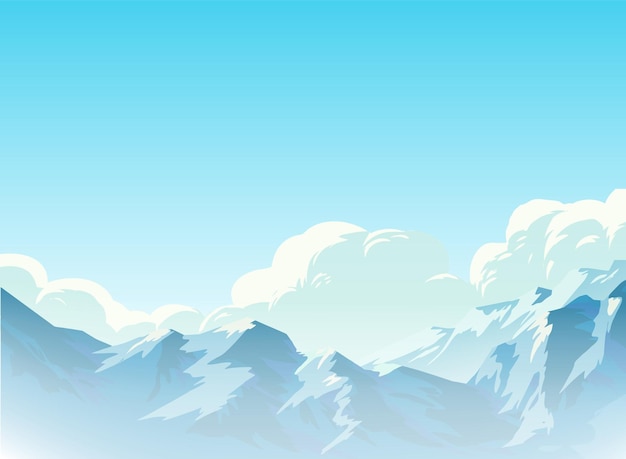 青い背景の雪の山の漫画のイラスト