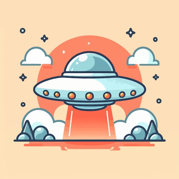 Vector a cartoon illustration of a spaceship with clouds and stars