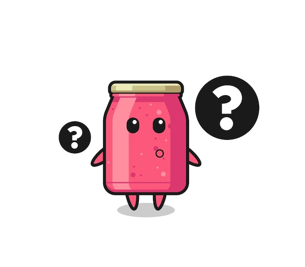 Cartoon Illustration of strawberry jam with the question mark , cute design