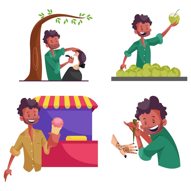  Cartoon Illustration Of Street Vendor Character Set