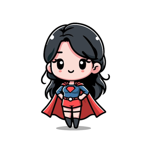 Vector cartoon illustration of super hero girl on white background