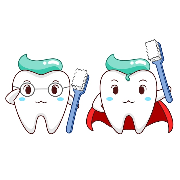 Cartoon illustration of superhero healthy tooth.