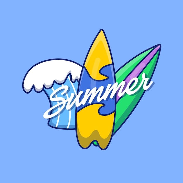 Cartoon illustration of surfboards and waves in vector Isolated summer vector Flat cartoon style