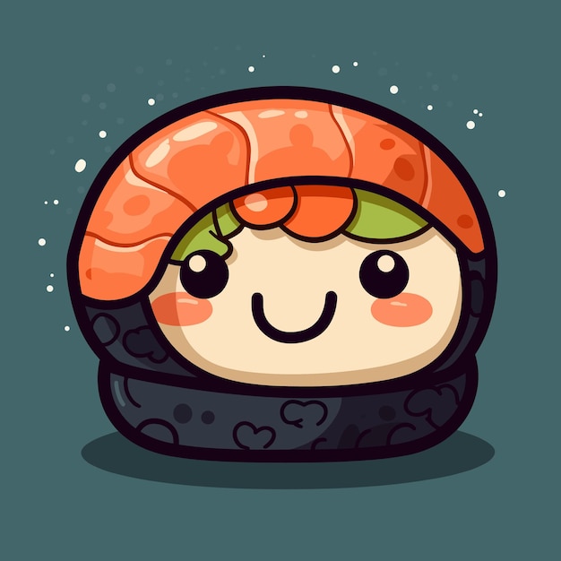 A cartoon illustration of a sushi with a smiling face.