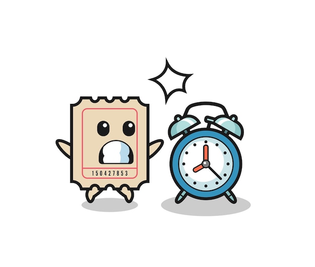 Cartoon illustration of ticket is surprised with a giant alarm clock