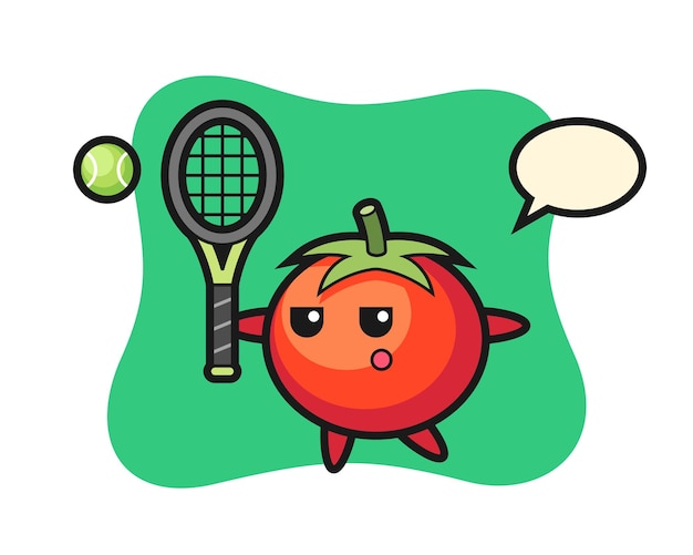 Cartoon illustrazione di pomodori come un giocatore di tennis