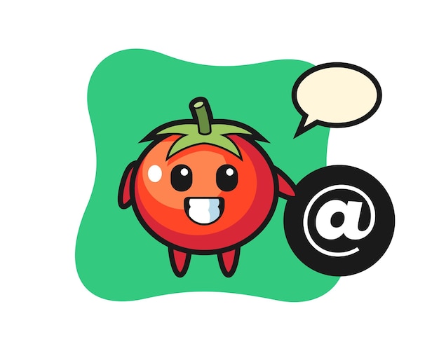 Cartoon illustration of tomatoes standing beside the At symbol