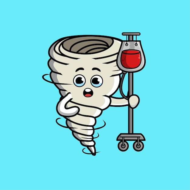 Cartoon illustration of tornado having blood transfusion with cute style design for tshirt sticker