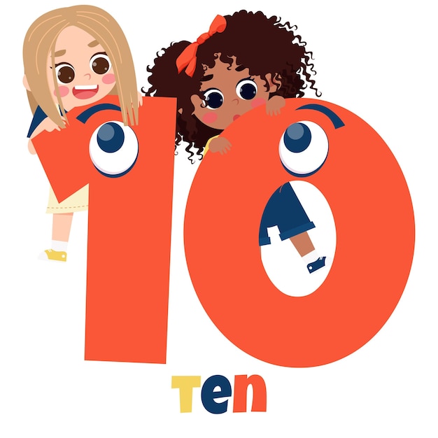 Vector a cartoon illustration of two girls with the number 10 on the top.