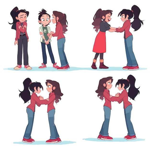 Cartoon illustration of two lesbian women ai generated lgbt rights concept