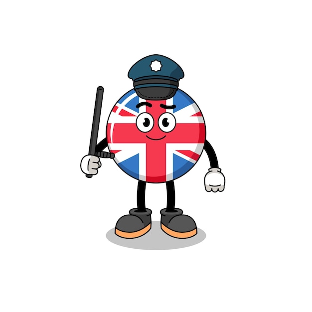 Vector cartoon illustration of united kingdom flag police