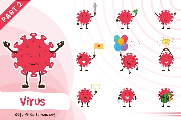 Cartoon illustration of virus poses set