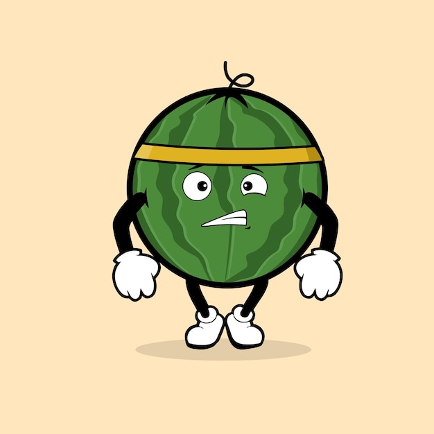 Cartoon illustration of a watermelon with a face on his head.