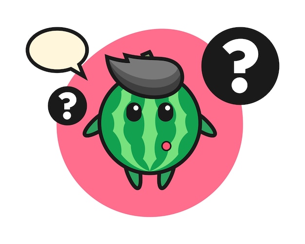 Vector cartoon illustration of watermelon with the question mark