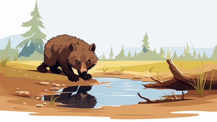 Vector cartoon illustration of wolverine stalking