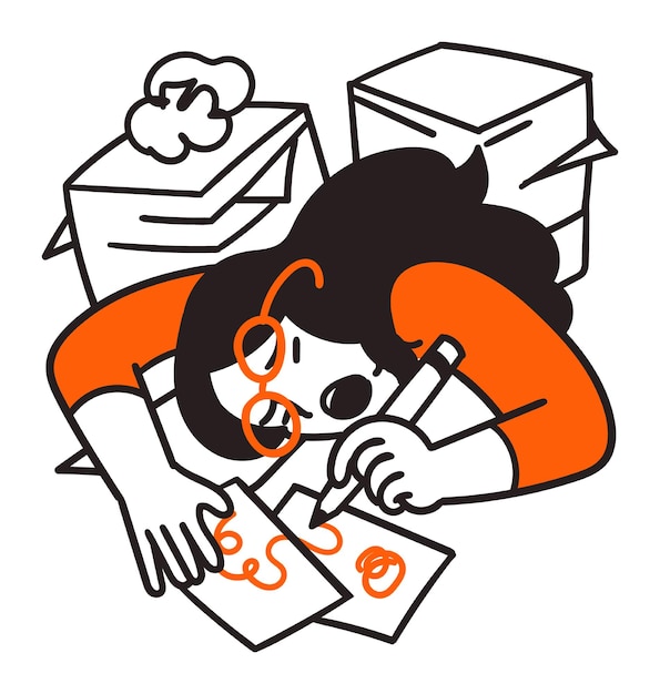 Vector a cartoon illustration of a woman laying on a pile of papers