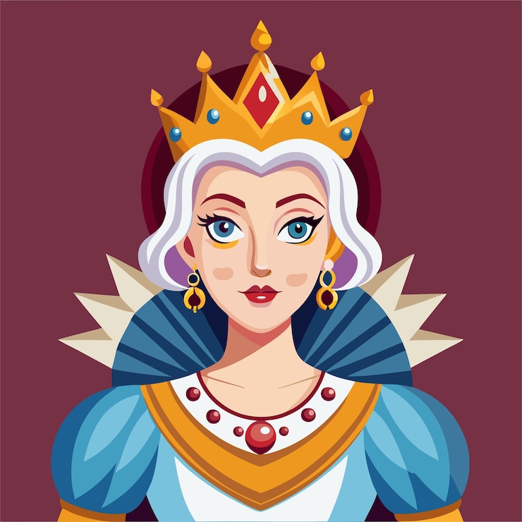 Вектор мультфильмная иллюстрация женщины с короной и голубым верхом