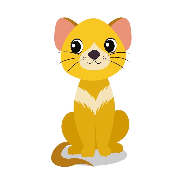 A cartoon illustration of a yellow cat sitting on a white background.