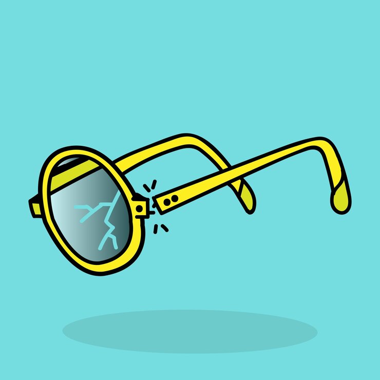 Vector a cartoon illustration of a yellow sunglasses with a broken lens