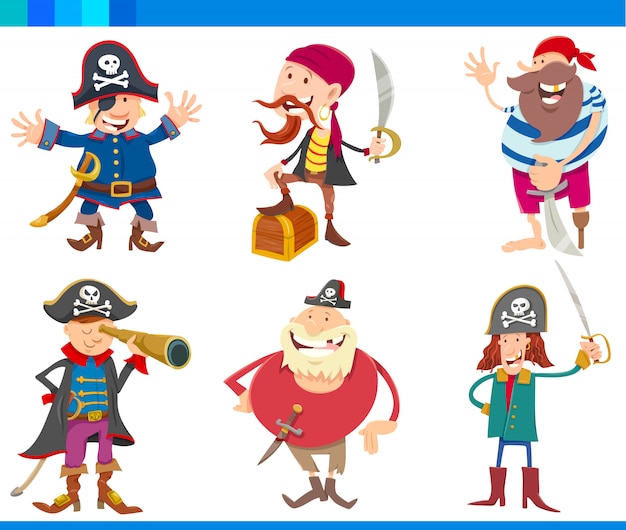 Набор мультяшных иллюстраций пиратов