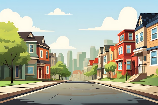 Cartoon Image City Street Houses Road