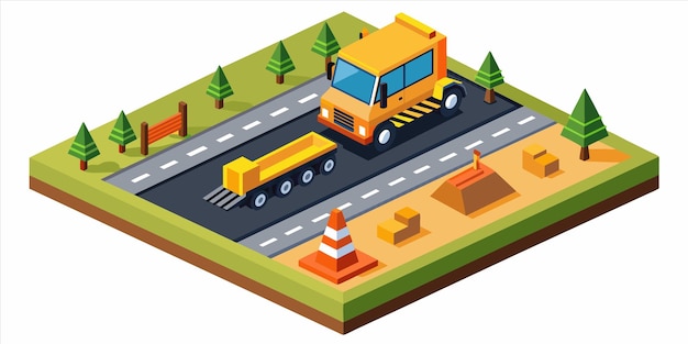 a cartoon image of a construction truck on the road