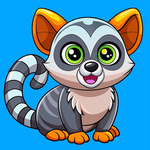 Vector a cartoon image of a cute lemur with green eyes