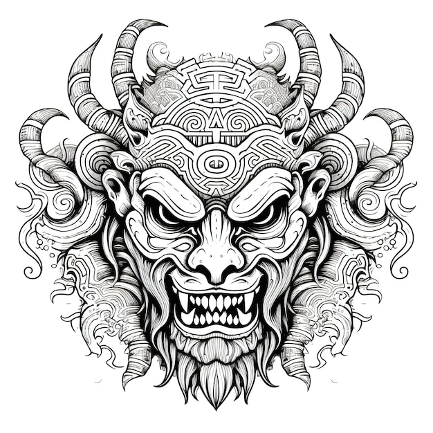 A cartoon image of a demon head with a snake on it.