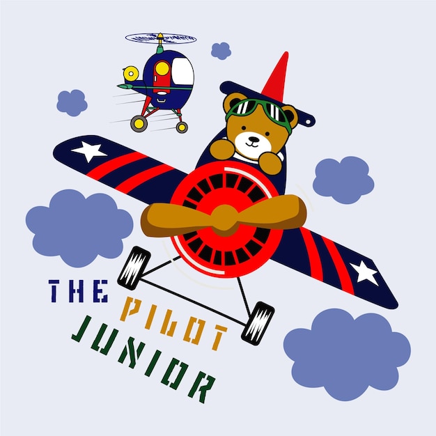 A cartoon image of a dog on a plane with the words the pilot juniordesign cartoon illustration