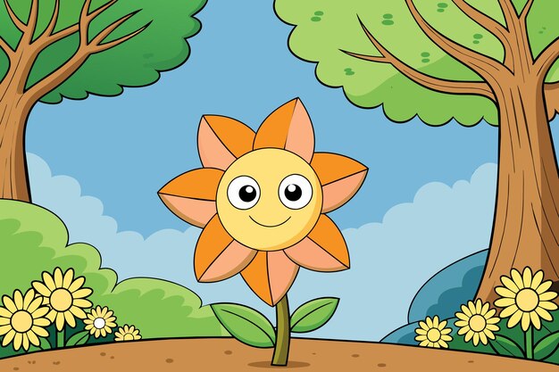 A cartoon image of a flower with the eyes and the words happy sun