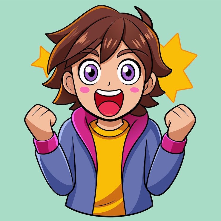 Vector a cartoon image of a girl with the word victory on her face