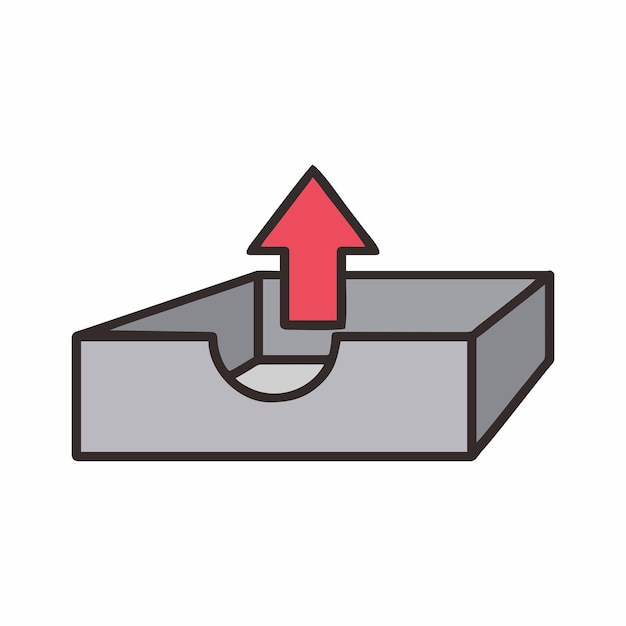 A cartoon image of a gray box with a red arrow pointing to the left.