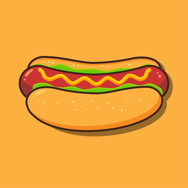 Cartoon image of a hot dog on a dark background Vector illustration