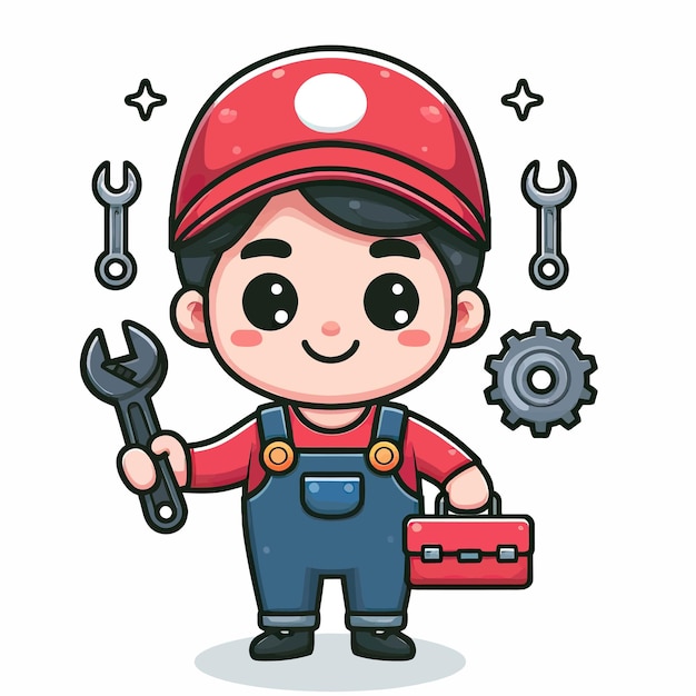 Vector a cartoon image of a man holding a wrench and a wrench