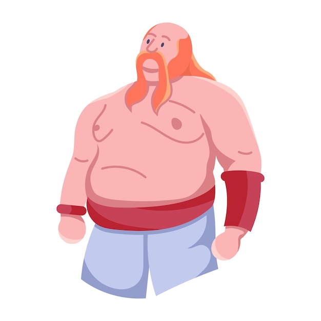 A cartoon image of a man with a red beard and a red belt.
