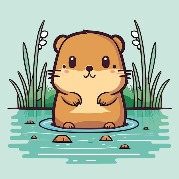 Vector a cartoon image of a marmot sitting in a pond