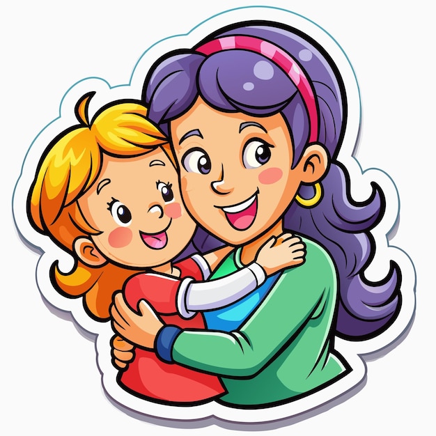 a cartoon image of a mother hugging her daughter