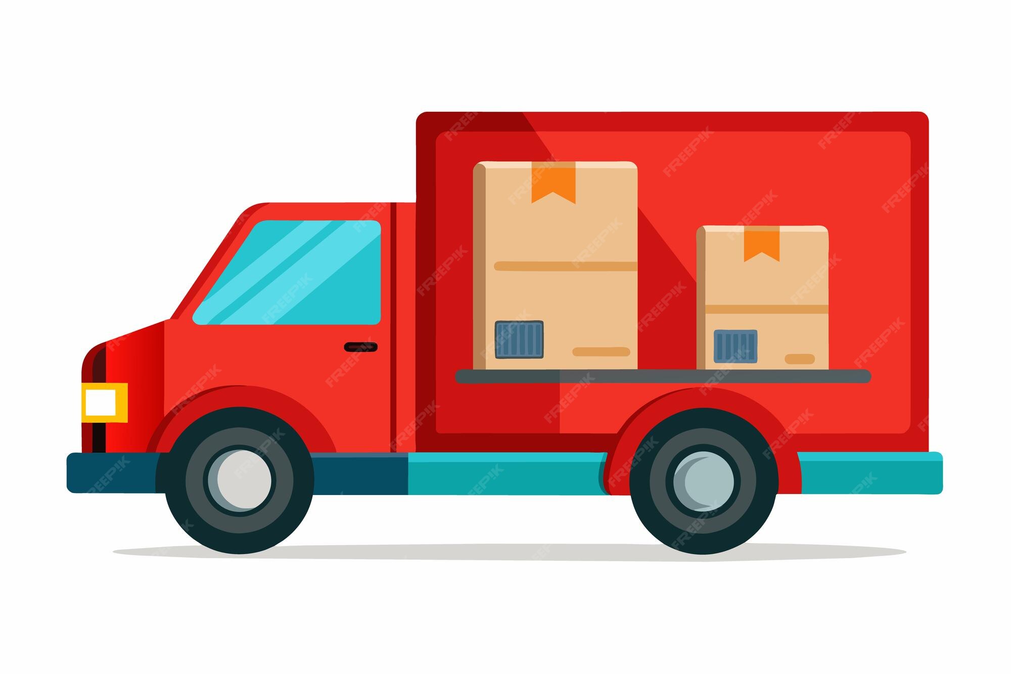 Premium Vector A Cartoon Image Of A Red Delivery Truck With Two premium-vector-a-cartoon-image-of-a-red-delivery-truck-with-two