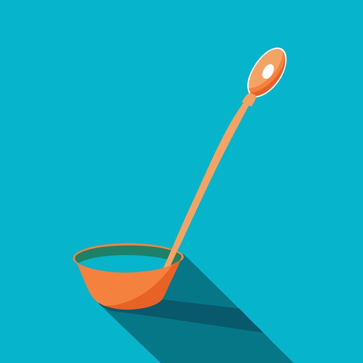 Vector a cartoon image of a spoon and a bowl of soup